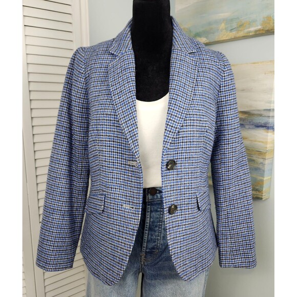 Talbots Wool Blend Blazer – Aberdeen Blue Black Houndstooth Size 2 Preppy - Picture 1 of 9